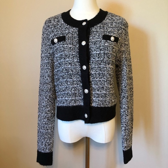 Laundry by Shelli Segal Los Angeles Chic Black and White Tweed Cardigan Size S/P - Picture 1 of 8